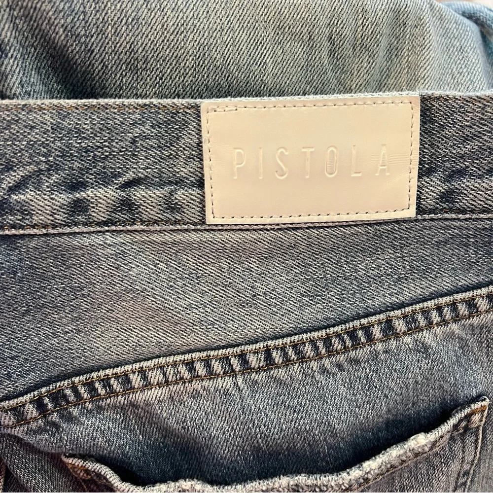 Pistola Women’s Jeans light Wash Distressed Raw Hem Cropped Straight Leg